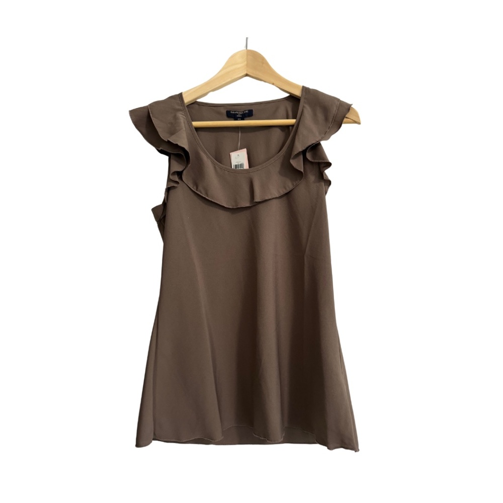 NWT Banana Republic Small Brown Sleeveless Top Dress Shirt with Ruffled Neckline